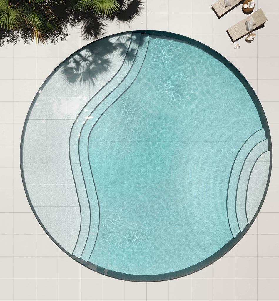 Piscina rendonda de lujo en 3d.