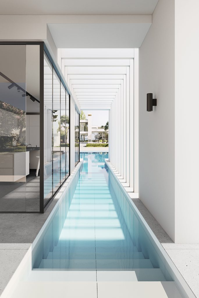 Piscina en 3D indoor en chalet de lujo.