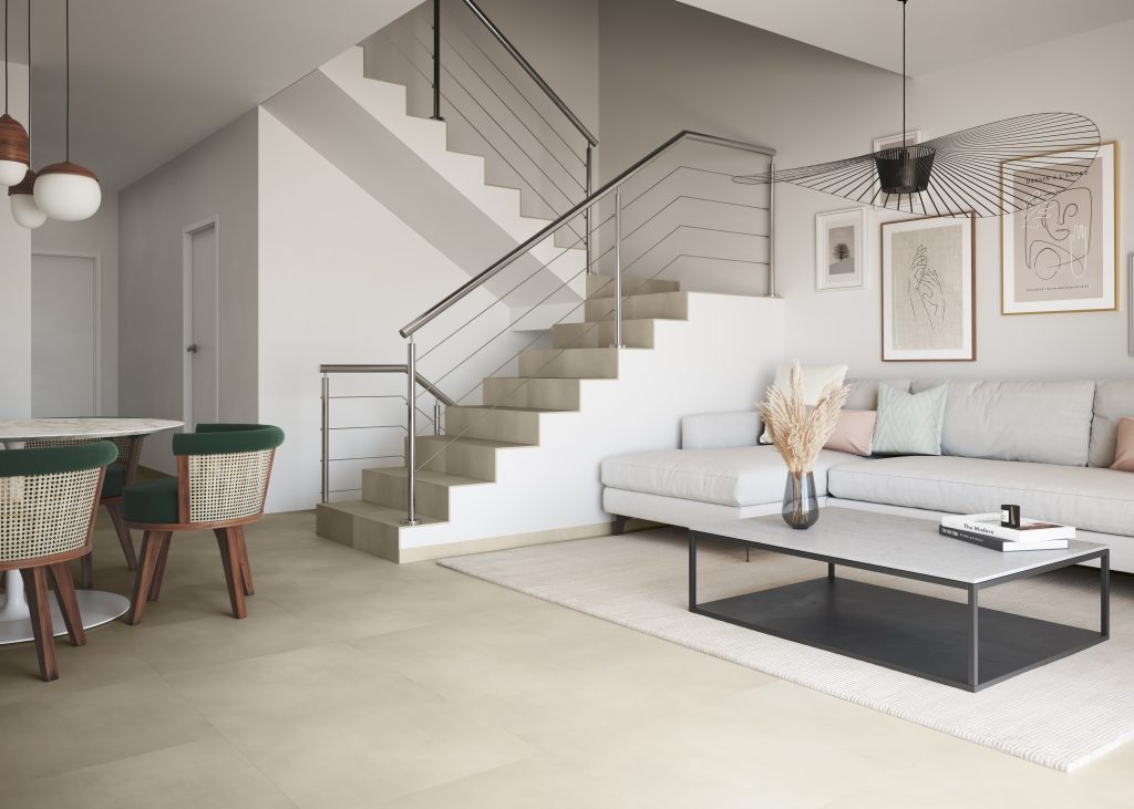 Salón promoción inmobiliaria en 3D.